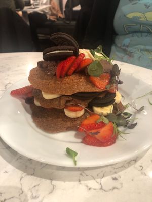 Pancake stack with all the trimmings at POG - Tara St in Dublin