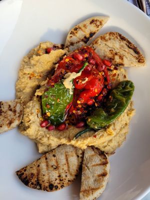 Chili hummus with peppers and pide at THT in Amsterdam