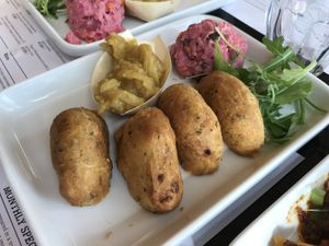 Surinam bara with applesambal and potato salad  at THT in Amsterdam