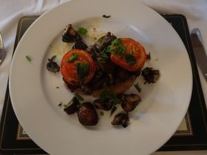 Another vegan breakfast option at Bulleigh Barton Manor:  the delicious Herby Mushrooms on Toast.  Yum! at Bulleigh Barton Manor in Newton Abbot