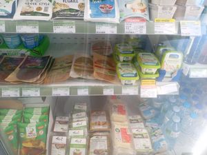 Chilled section with lots of vegan options at Biologiko Xorio - Organic Village in Athens