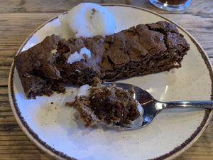 Chocolate brownie & lemon sorbet  at Clean Bean in Durham