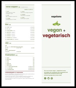 Vegetarian and Vegan menu as of November 2018 at Wagamama in Utrecht