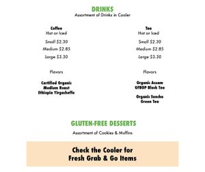 Drinks and deserts menu at Frenchtown Fresh in Frenchtown