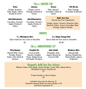 Juice and Smoothies menu at Frenchtown Fresh in Frenchtown