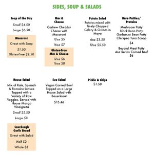 Sides soups and salads menu at Frenchtown Fresh in Frenchtown