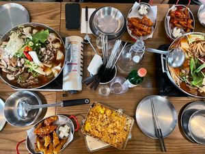 Vegan dumpling hotpot, kim-chi fried rice, vegan fried chicken at K-pub in Adelaide