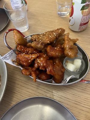 Half maple soy / half sweet chilli chicken wings  at K-pub in Adelaide