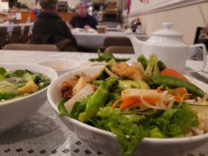 Vegan soup and vermicelli...so much food! at Pho Van in Easton