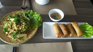 Papaya salad and fried spring rolls at Deco in Hanoi