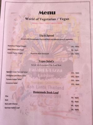 Menu at Loro Loco in Koh Lanta