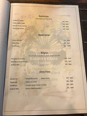 Menu at Loro Loco in Koh Lanta