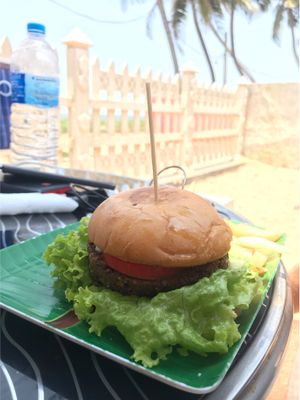 Vegan burger with vegan mayo at The Container Beach Restaurant in Negombo