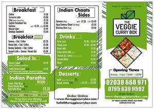 Menu at The Veggie Curry Box in London