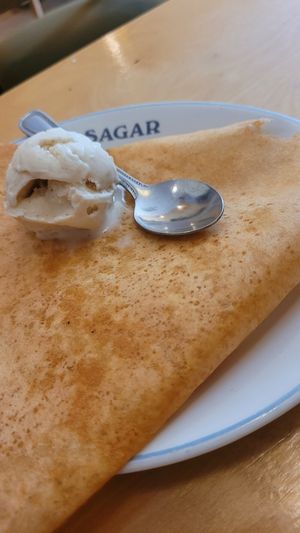 Oh... the Jaggery Dosa with ice cream is just perfect. at Sagar Vegan & Vegetarian Restaurant - West End in London