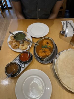 These are the Rasa Vada, Pappadam and Pani Puri.  at Sagar Vegan & Vegetarian Restaurant - West End in London