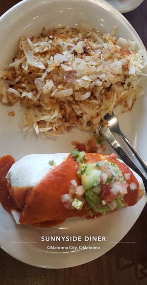 Chorizo burrito with hashbrowns at Sunnyside Diner - NW 6th St in Oklahoma City