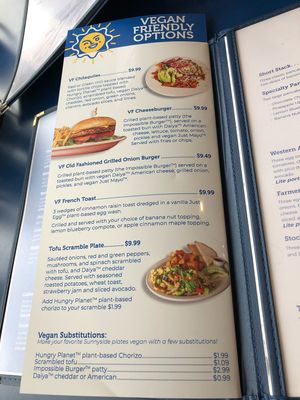 Vegan friendly menu  at Sunnyside Diner - NW 6th St in Oklahoma City