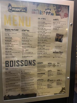 Menu  at Mian Fan in Paris