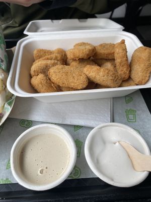 Vegan ‘chicken nuggets’ with tahini sauce and garlic mayo at What The Pitta in Brighton