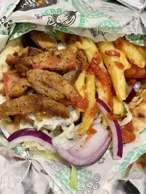 Kebab Pita with fries  at What The Pitta in Brighton