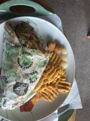 Gyro with waffle fries and nuggets  at What The Pitta in Brighton