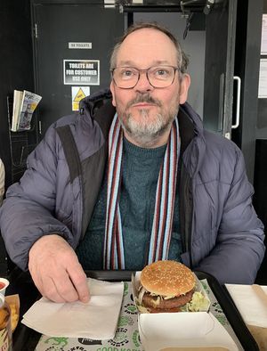 Dad’s first vegan burger!   at What The Pitta in Brighton