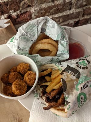 Popcorn chicken, gyros, onion rings at What The Pitta in Brighton