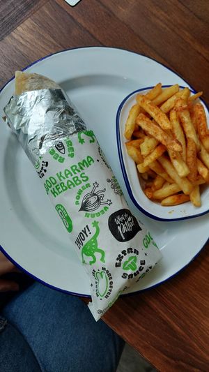 Doner kebab wrap and paprika fries at What The Pitta in Brighton