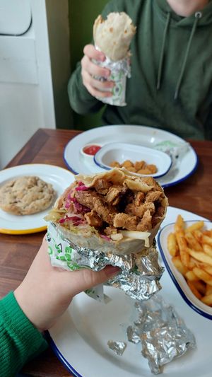 Doner kebab wrap (inside) at What The Pitta in Brighton