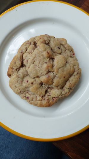 White choc and raspberry cookie at What The Pitta in Brighton