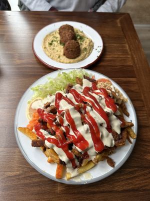 Doner chip plate and falafel/hummus   at What The Pitta in Brighton