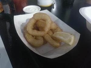 Onion rings at What The Pitta in Brighton
