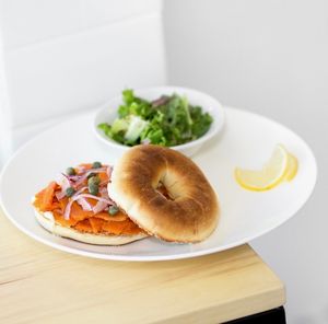 Zanmón Bagel. Made with smoked carrots and our cashew cream cheese. at Gardeno in Tijuana