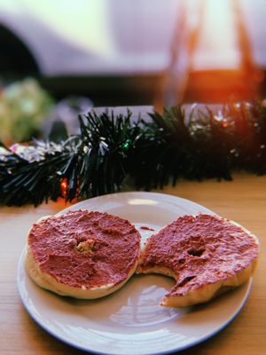 Strawberry cream cheese bagel  at Gardeno in Tijuana