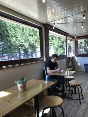Seating area at Karma Café in Asheville
