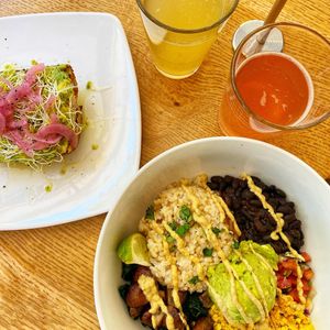 Avocado Toast and Karma Breakfast Bowl at Karma Café in Asheville