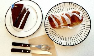 Cake and cinnamon rolls at The Bread Blue - Seocho in Seoul