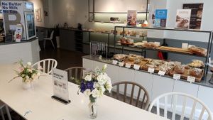 Interior of location - seating space at The Bread Blue - Seocho in Seoul