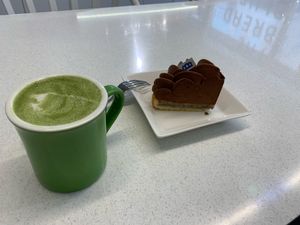 Green tea latte at The Bread Blue - Seocho in Seoul