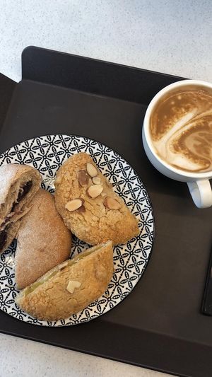 red bean and almond breads and an almond milk coffee recommend if youre in the area at The Bread Blue - Seocho in Seoul