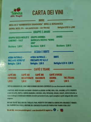 Menu at Agriturismo Teresa delle Fragole in Vigano