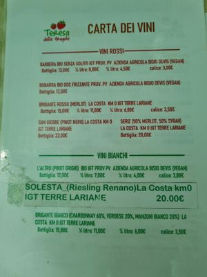 Menu at Agriturismo Teresa delle Fragole in Vigano