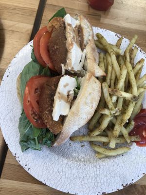 Caprese sandwich with rosemary fries  at Veg Eats Foods  in Delray Beach