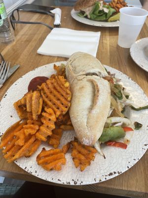 Fenway Philly and Smash Burger both with sweet potato fries    at Veg Eats Foods  in Delray Beach