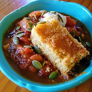 Pumpkin Chilli w/ cornbread at Veg Eats Foods  in Delray Beach