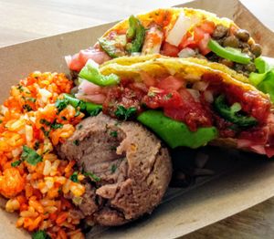 Dinner special! Chipolte Lime Lentil Tacos with smashed beans and seasoned brown rice! at Veg Eats Foods  in Delray Beach