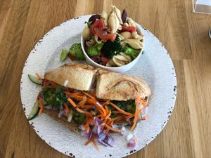 Bahn mi with pasta salad at Veg Eats Foods  in Delray Beach