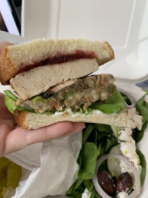 The Pilgrim with Greek salad at Veg Eats Foods  in Delray Beach