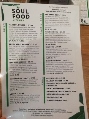 Menu (Jan 22) at Soul Food Kitchen in Glasgow